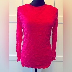 Hot Pink Crinkle Mesh Long Sleeve Shirt